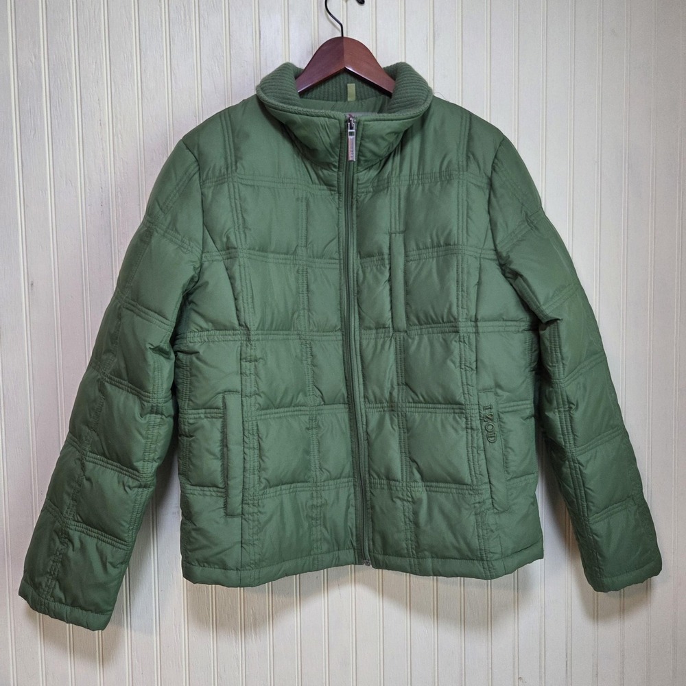 IZOD Jacket Mens XL Green PerformX Down Puffer Full Zip Quilted Winter Outdoor